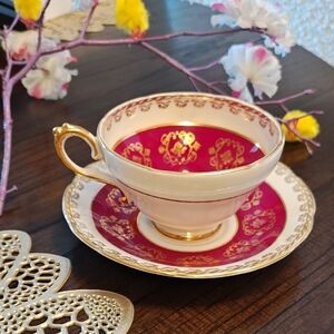 Pink and Gold Porcelain Teacup and Saucer - Elegant Ceramic Tea Set